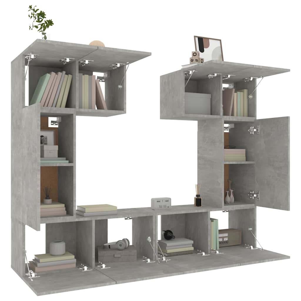 vidaXL 6 Piece TV Cabinet Set Concrete Grey Engineered Wood 4