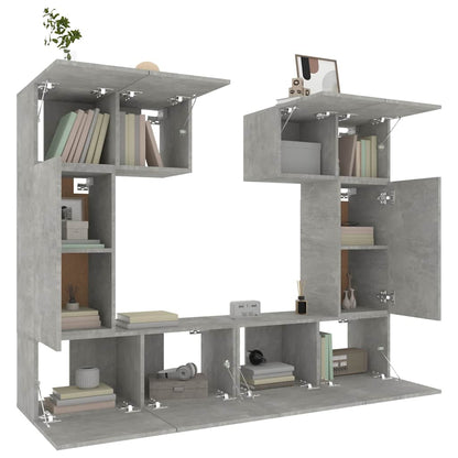 vidaXL 6 Piece TV Cabinet Set Concrete Grey Engineered Wood 4