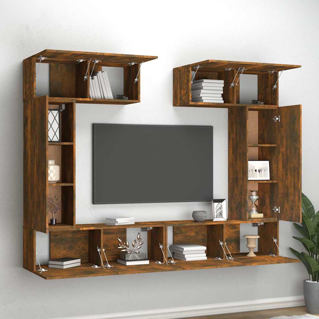 vidaXL 6 Piece TV Cabinet Set Smoked Oak Engineered Wood 3