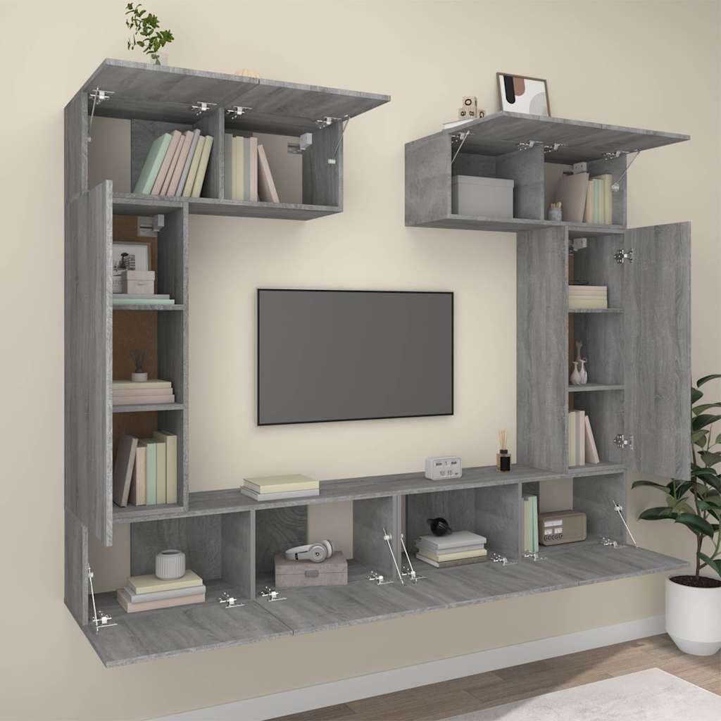 vidaXL 6 Piece TV Cabinet Set Grey Sonoma Engineered Wood 3