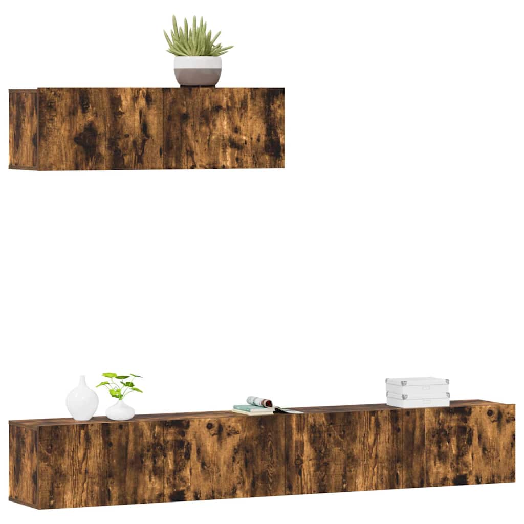 3 Piece TV Cabinet Set Engineered Wood Width 100 cm Smoked oak