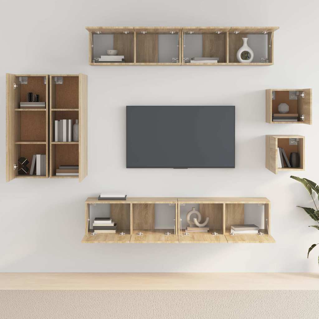 vidaXL 8 Piece TV Cabinet Set Sonoma Oak Engineered Wood 3