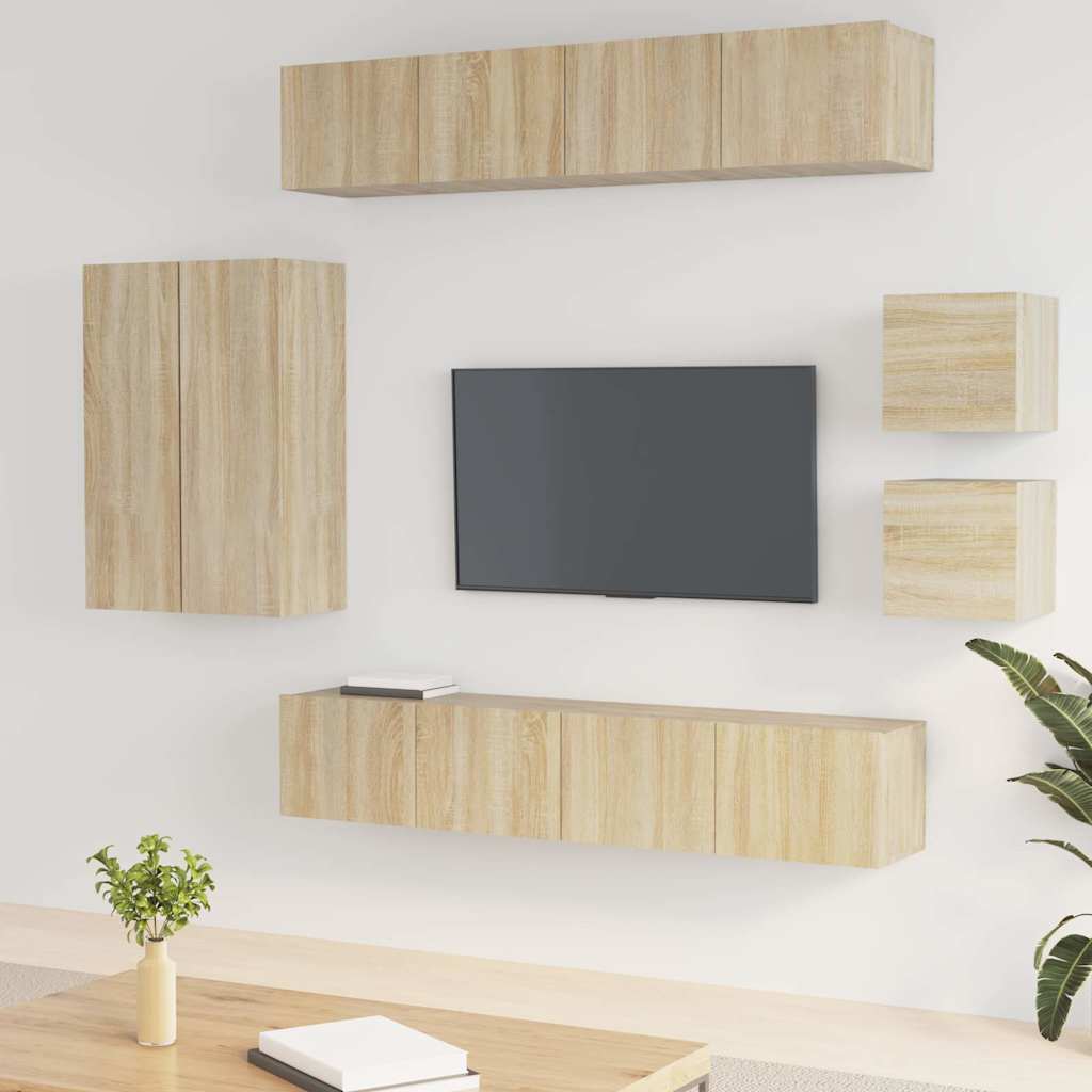 vidaXL 8 Piece TV Cabinet Set Sonoma Oak Engineered Wood 1