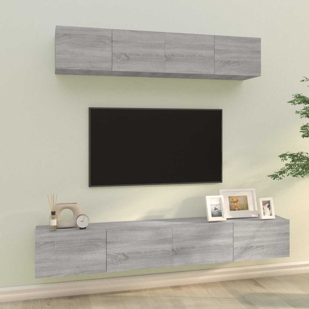 vidaXL 4 Piece TV Cabinet Set Grey Sonoma Engineered Wood 1