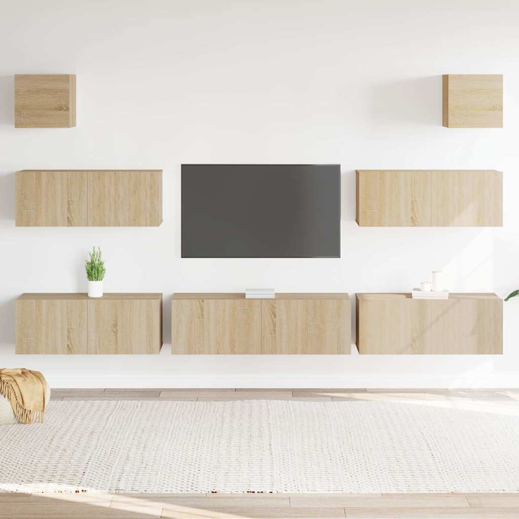vidaXL 7 Piece TV Cabinet Set Sonoma Oak Engineered Wood 1