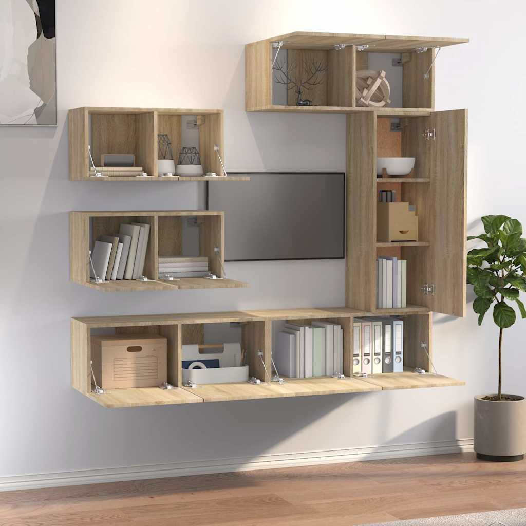 vidaXL 6 Piece TV Cabinet Set Sonoma Oak Engineered Wood 3