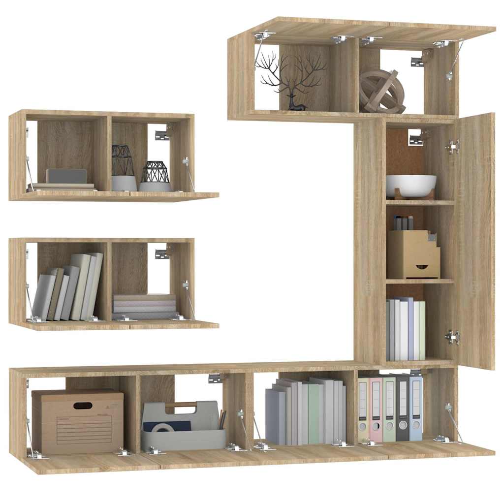 vidaXL 6 Piece TV Cabinet Set Sonoma Oak Engineered Wood 4