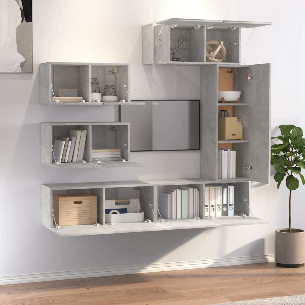 6 Piece TV Cabinet Set Engineered Wood Width 80 cm Concrete grey