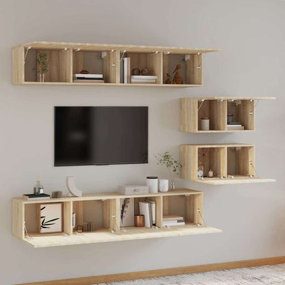 vidaXL 4 Piece TV Cabinet Set Sonoma Oak Engineered Wood 6