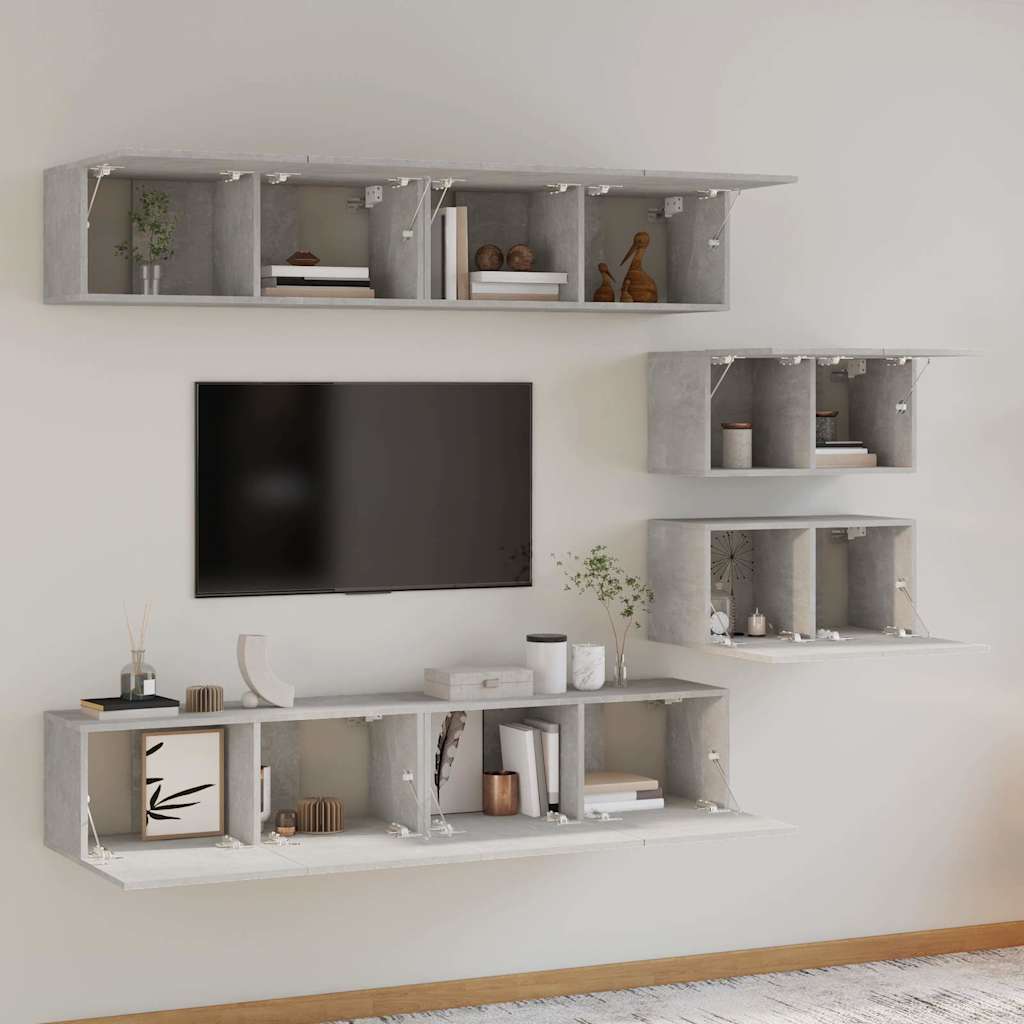 6 Piece TV Cabinet Set Engineered Wood Concrete grey