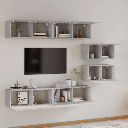 6 Piece TV Cabinet Set Engineered Wood Concrete grey