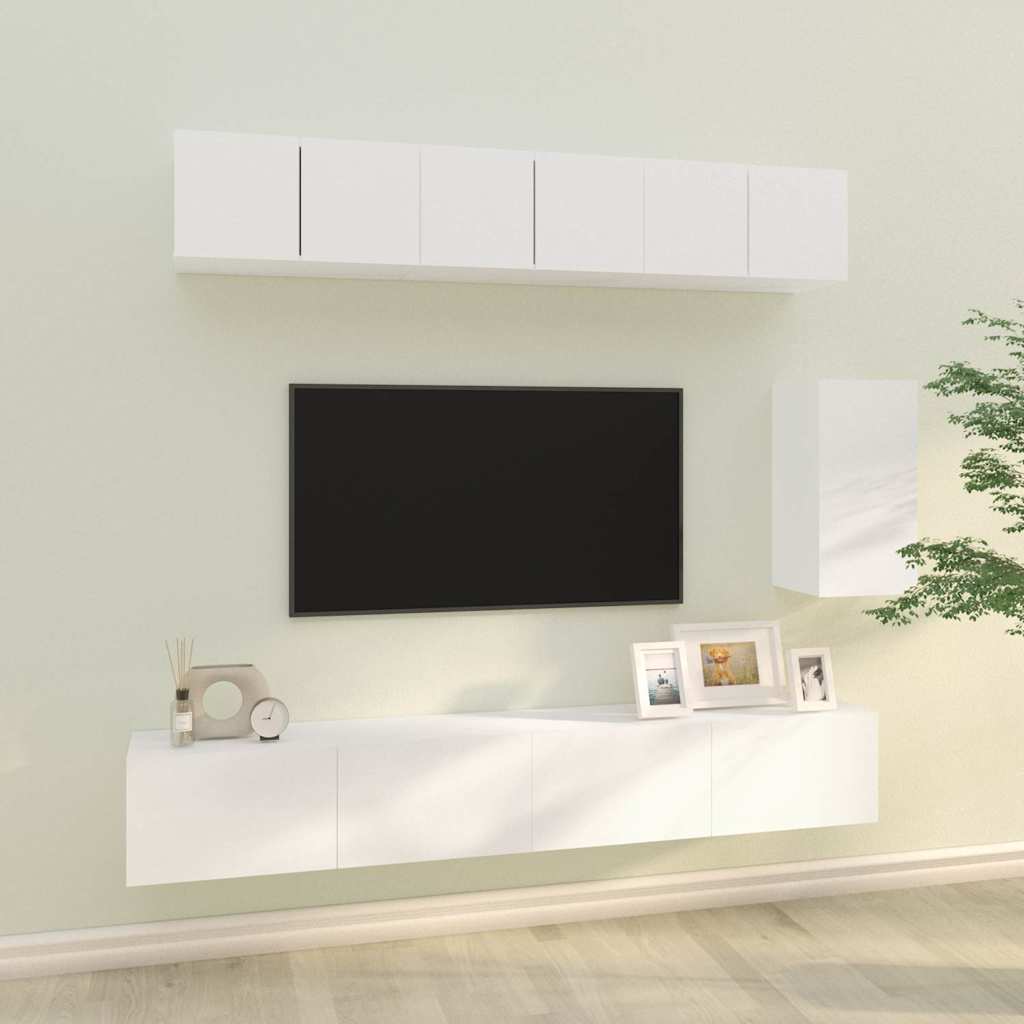 vidaXL 6 Piece TV Cabinet Set White Engineered Wood 1