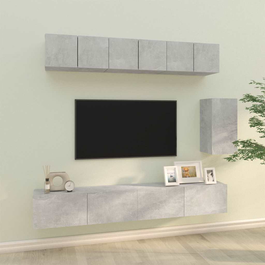 6 Piece TV Cabinet Set Engineered Wood Concrete grey