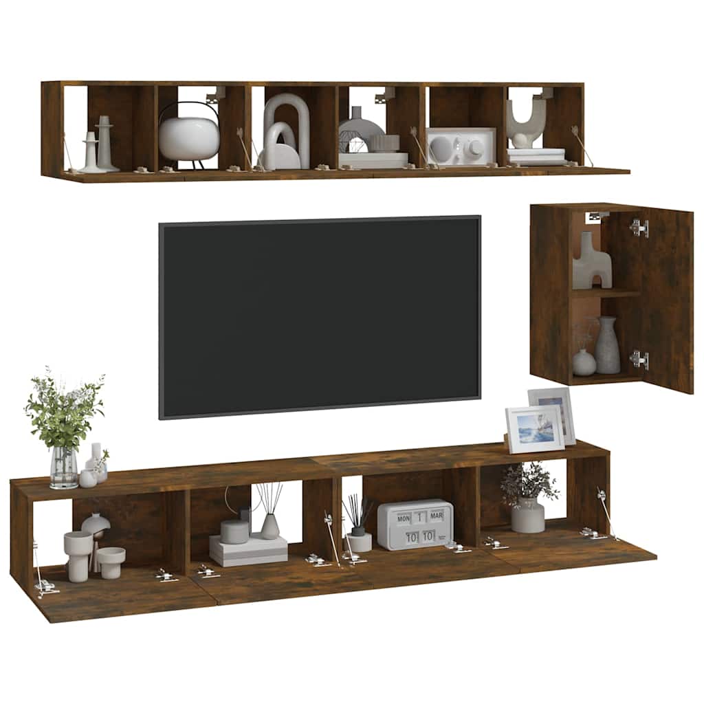 vidaXL 6 Piece TV Cabinet Set Smoked Oak Engineered Wood 6