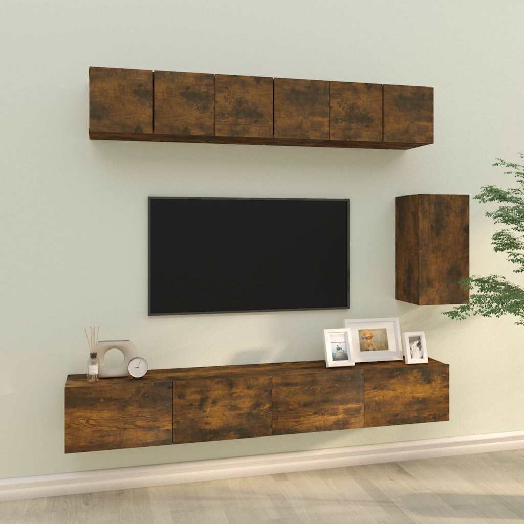 vidaXL 6 Piece TV Cabinet Set Smoked Oak Engineered Wood 1
