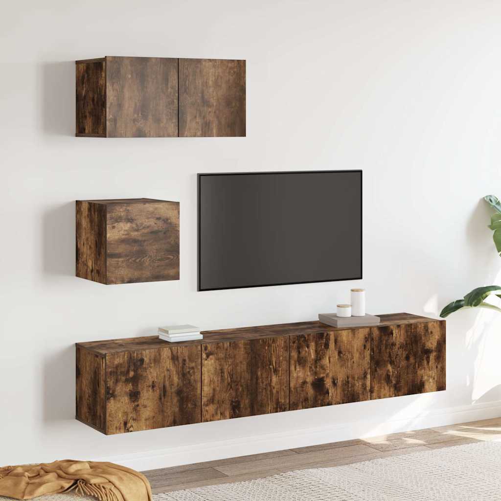 4 Piece TV Cabinet Set Engineered Wood Width 60/80 cm Smoked oak