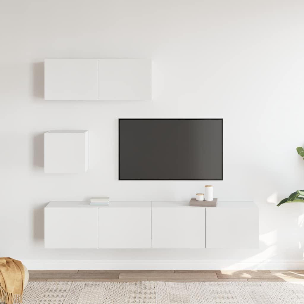 4 Piece TV Cabinet Set Engineered Wood Width 80 cm White