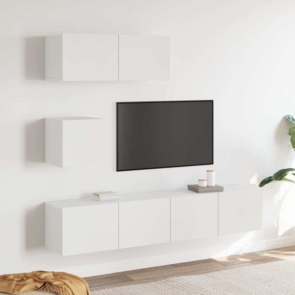 4 Piece TV Cabinet Set Engineered Wood Width 80 cm White