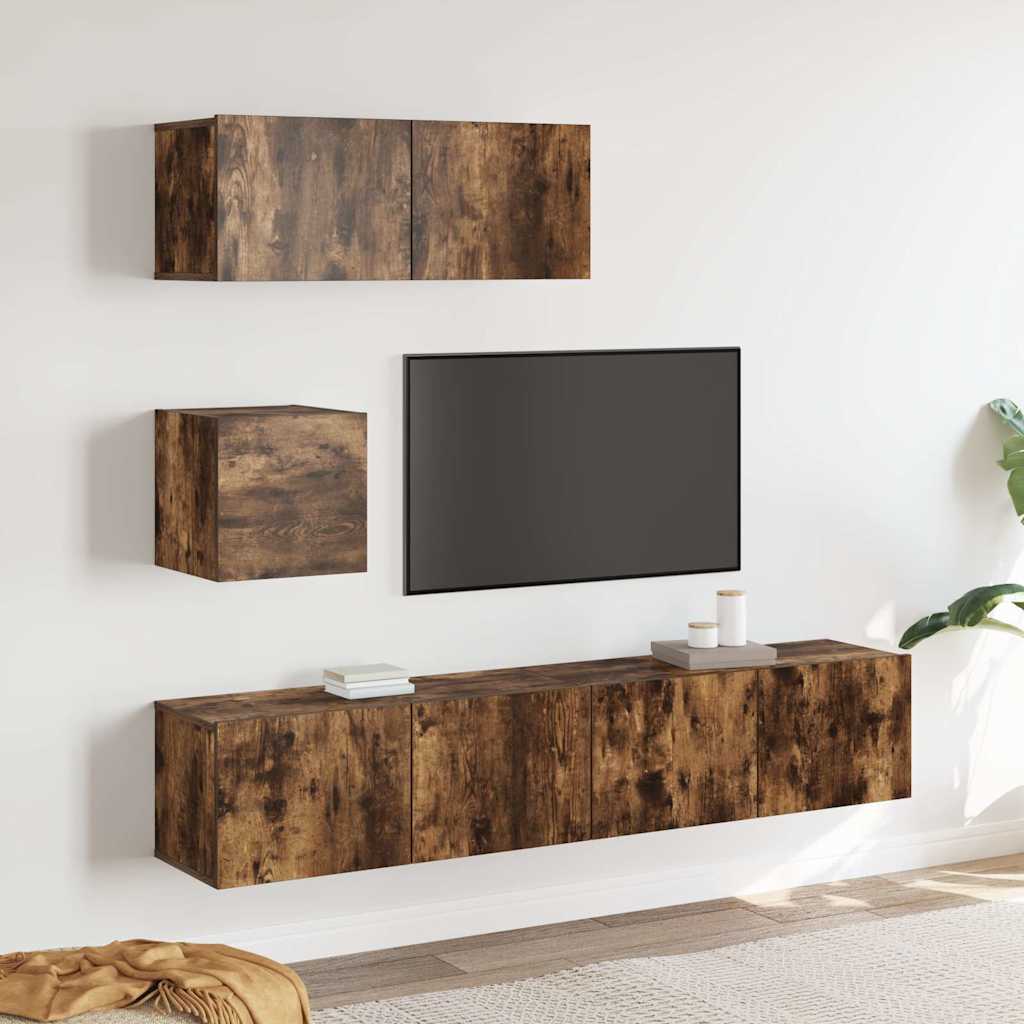 4 Piece TV Cabinet Set Engineered Wood Width 80 cm Smoked oak