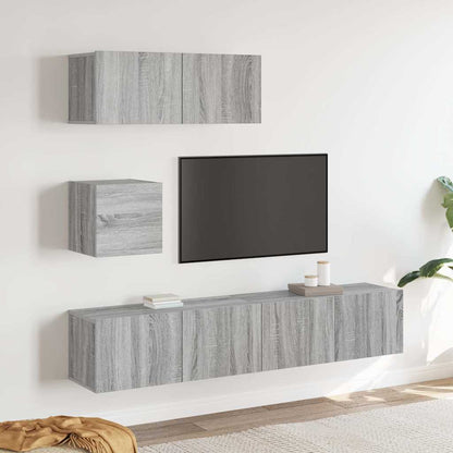 4 Piece TV Cabinet Set Engineered Wood Width 80 cm Grey sonoma