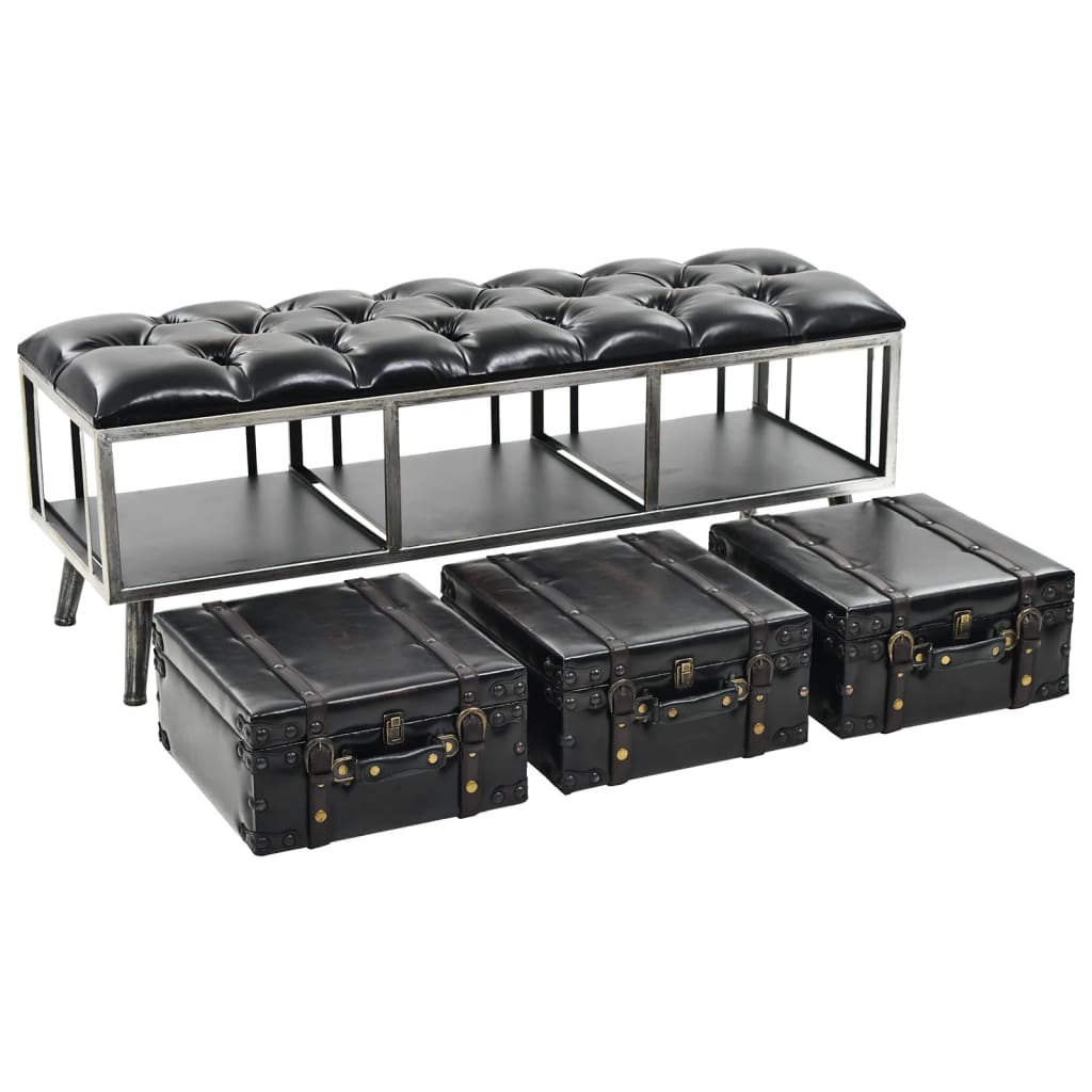 vidaXL Storage Bench 110 cm Black Faux Leather 1