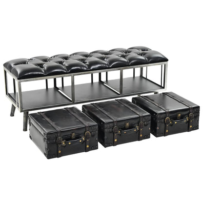 vidaXL Storage Bench 110 cm Black Faux Leather 1