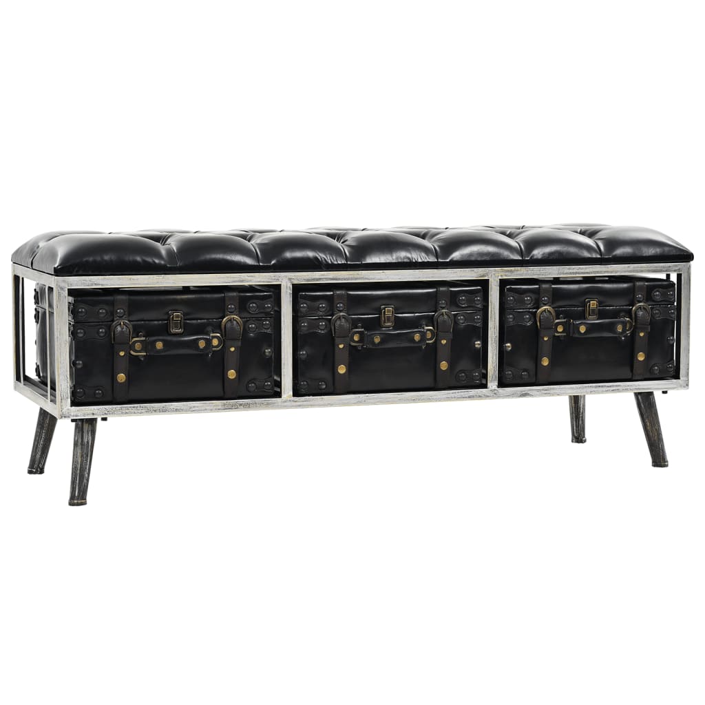 vidaXL Storage Bench 110 cm Black Faux Leather 2