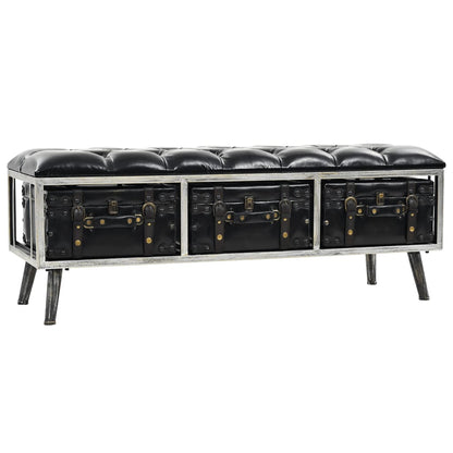vidaXL Storage Bench 110 cm Black Faux Leather 2
