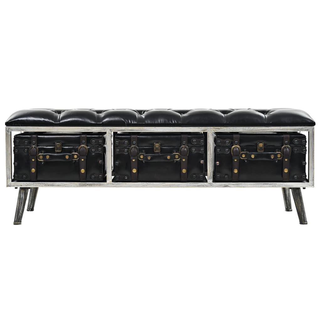 vidaXL Storage Bench 110 cm Black Faux Leather 3