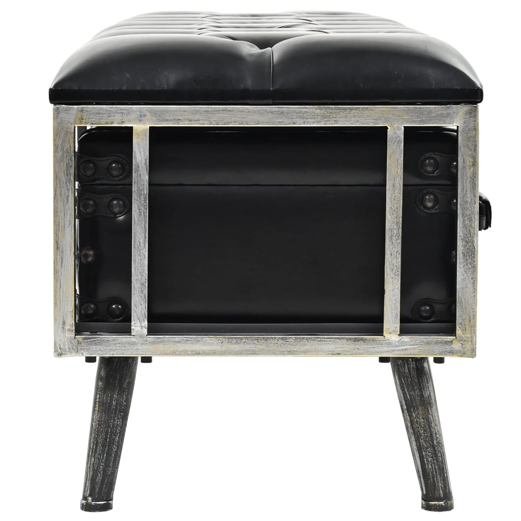 vidaXL Storage Bench 110 cm Black Faux Leather 4