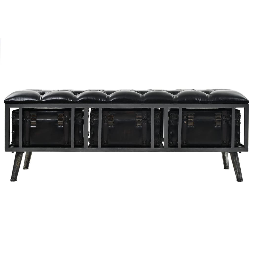 vidaXL Storage Bench 110 cm Black Faux Leather 5