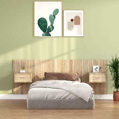Bed Headboard with Cabinets Engineered Wood One Drawer Sonoma oak