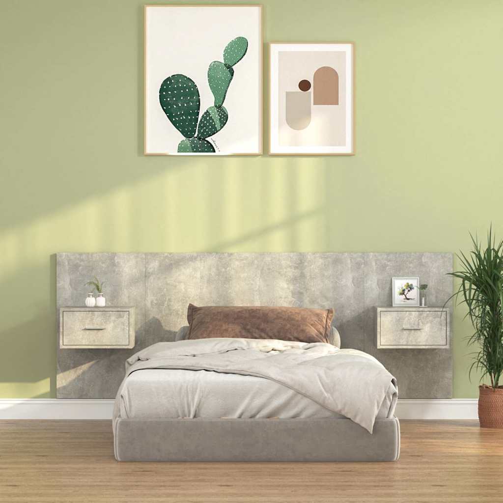 Bed Headboard with Cabinets Engineered Wood One Drawer Concrete grey