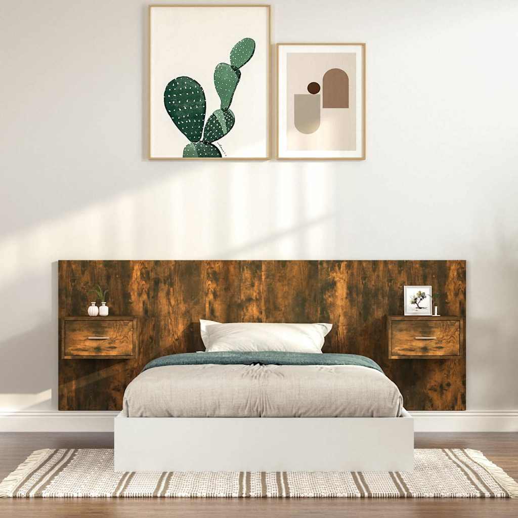 Bed Headboard with Cabinets Engineered Wood One Drawer Smoked oak