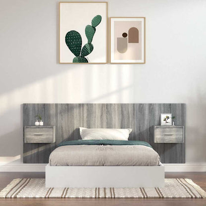 Bed Headboard with Cabinets Engineered Wood One Drawer Grey sonoma