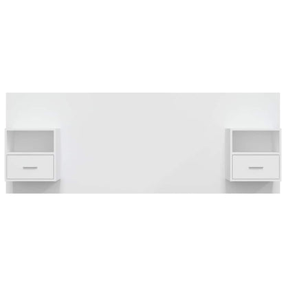 Bed Headboard with Cabinets Engineered Wood One Drawer and One Shelf White
