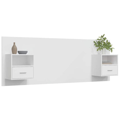 Bed Headboard with Cabinets Engineered Wood One Drawer and One Shelf White