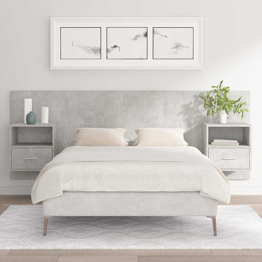 Bed Headboard with Cabinets Engineered Wood One Drawer and One Shelf Concrete grey