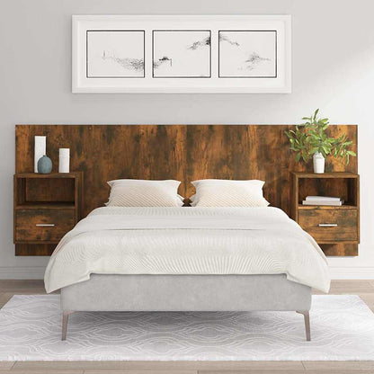 Bed Headboard with Cabinets Engineered Wood One Drawer and One Shelf Smoked oak