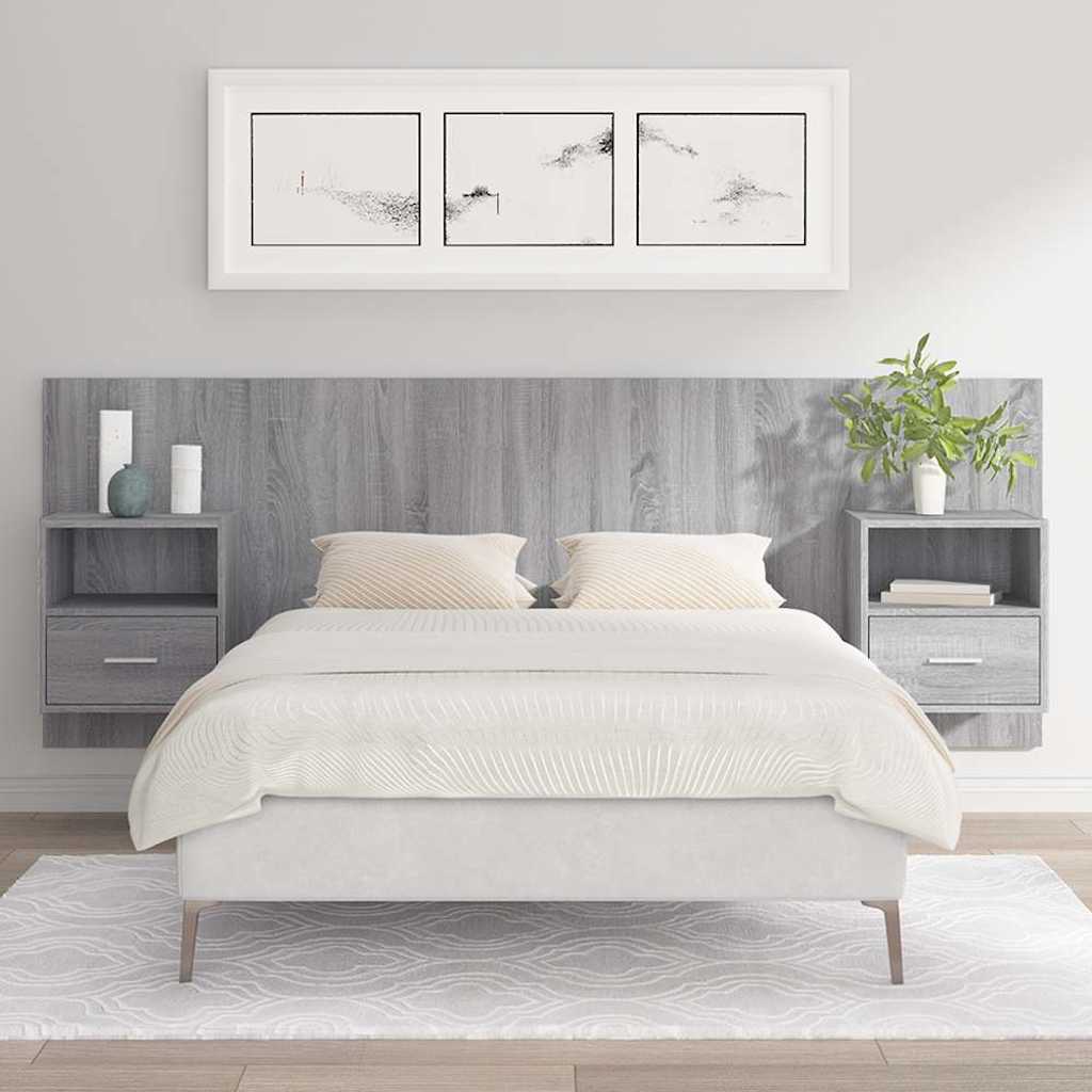 Bed Headboard with Cabinets Engineered Wood One Drawer and One Shelf Grey sonoma