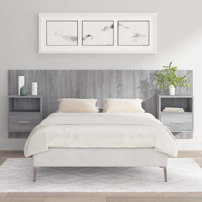 Bed Headboard with Cabinets Engineered Wood One Drawer and One Shelf Grey sonoma