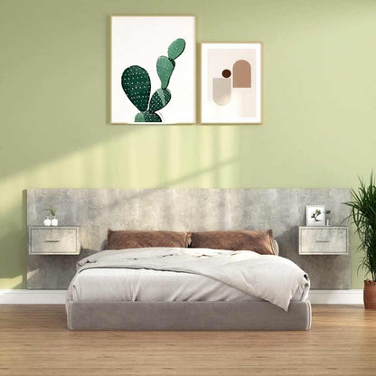 Bed Headboard with Cabinets Engineered Wood One Drawer Concrete grey