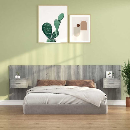 Bed Headboard with Cabinets Engineered Wood One Drawer Grey sonoma