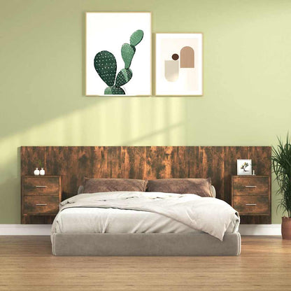 Bed Headboard with Cabinets Engineered Wood Two Drawers Smoked oak