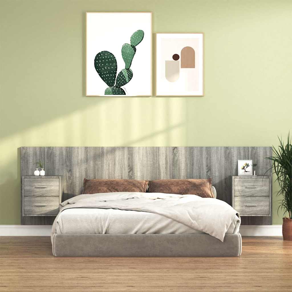 Bed Headboard with Cabinets Engineered Wood Two Drawers Grey sonoma