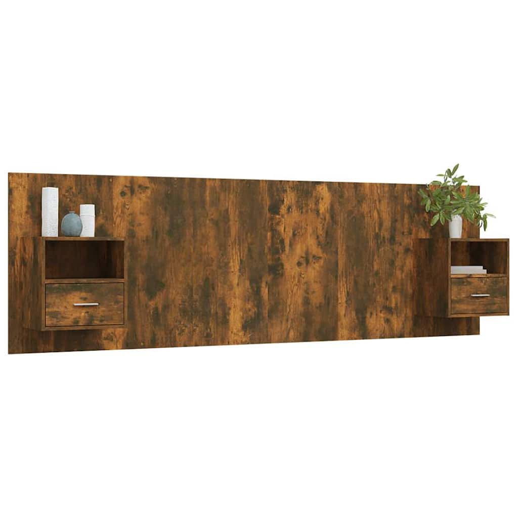 vidaXL Bed Headboard with Cabinets Smoked Oak Engineered Wood 3