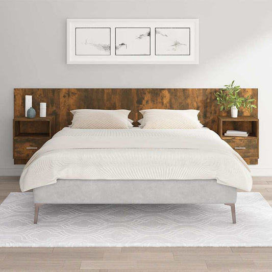 vidaXL Bed Headboard with Cabinets Smoked Oak Engineered Wood 1