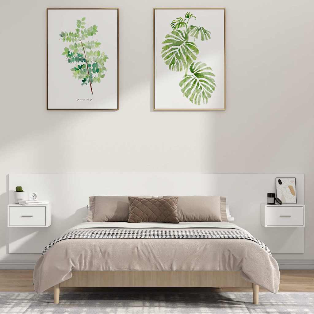 Bed Headboard with Cabinets Engineered Wood One Drawer White