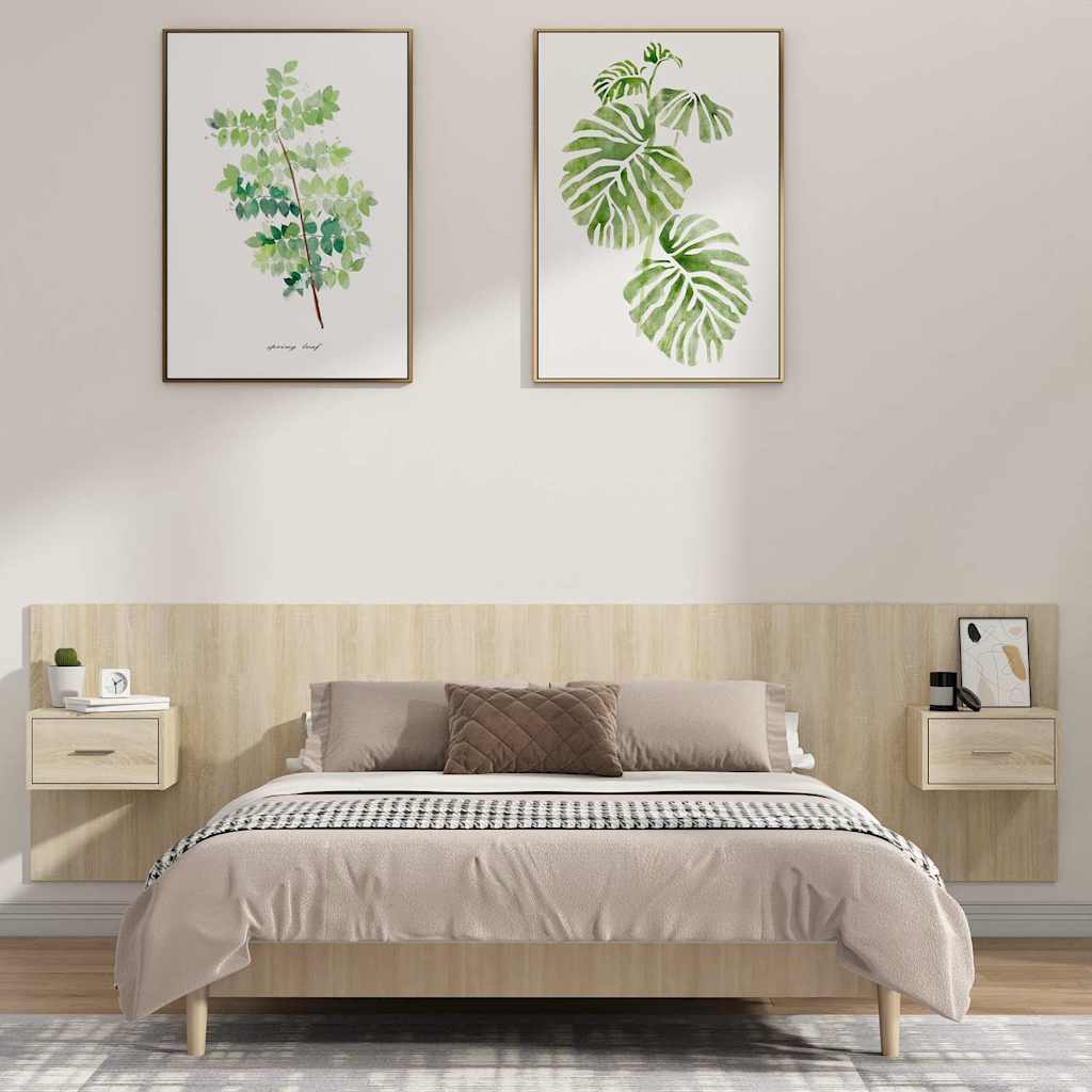 Bed Headboard with Cabinets Engineered Wood One Drawer Sonoma oak