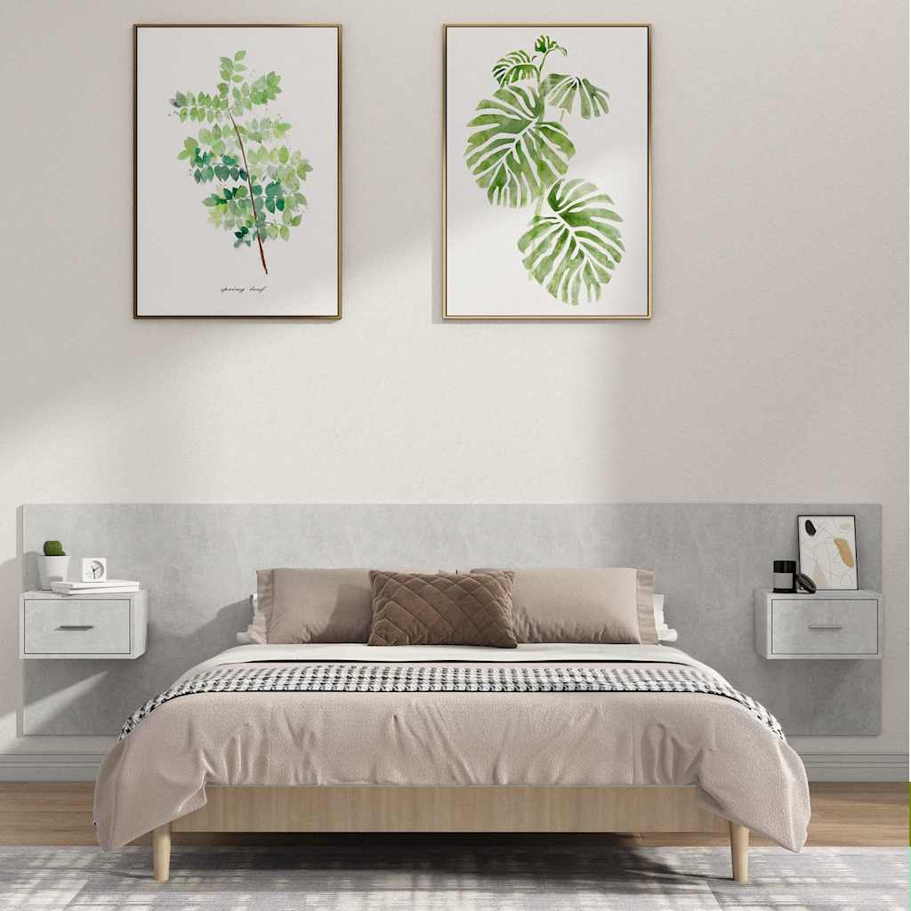 Bed Headboard with Cabinets Engineered Wood One Drawer Concrete grey